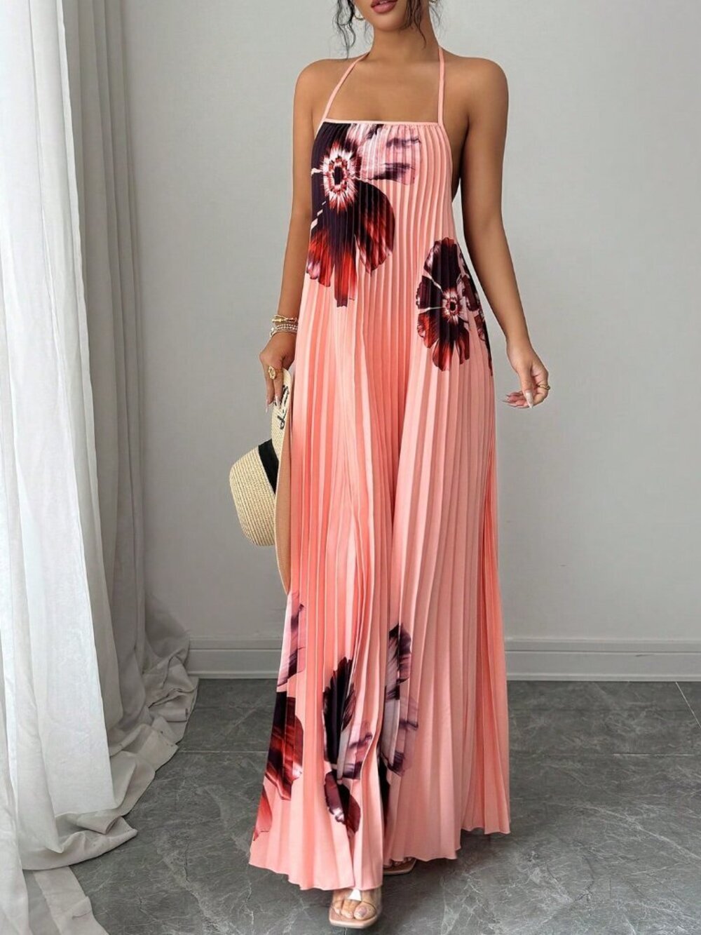 Multicolor Sexy Loose-Fit Pleated Sleeveless Women's Maxi Dress - Picture 5 of 6